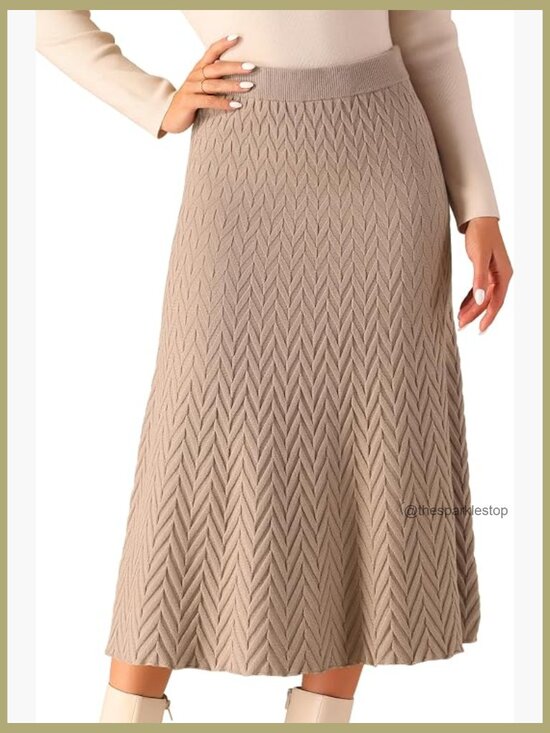 Dresses & Skirts - Ribbed Knit A-Line Midi Skirt High Waist Stretchy Sweater Skirt